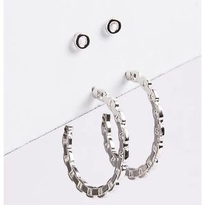 💜3/$30 Double Piercing Silver set of stud and Chain Hoops Torrid